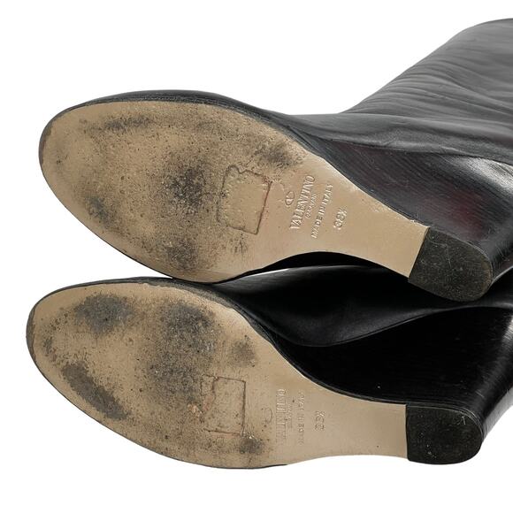 Valentino Garavani Black Leather Knee High Wedge Tall Boot 38.5 Women's Pull On - Picture 7 of 12